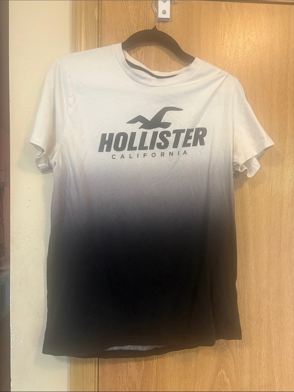 Hollister White to Black Ombre Logo Tee